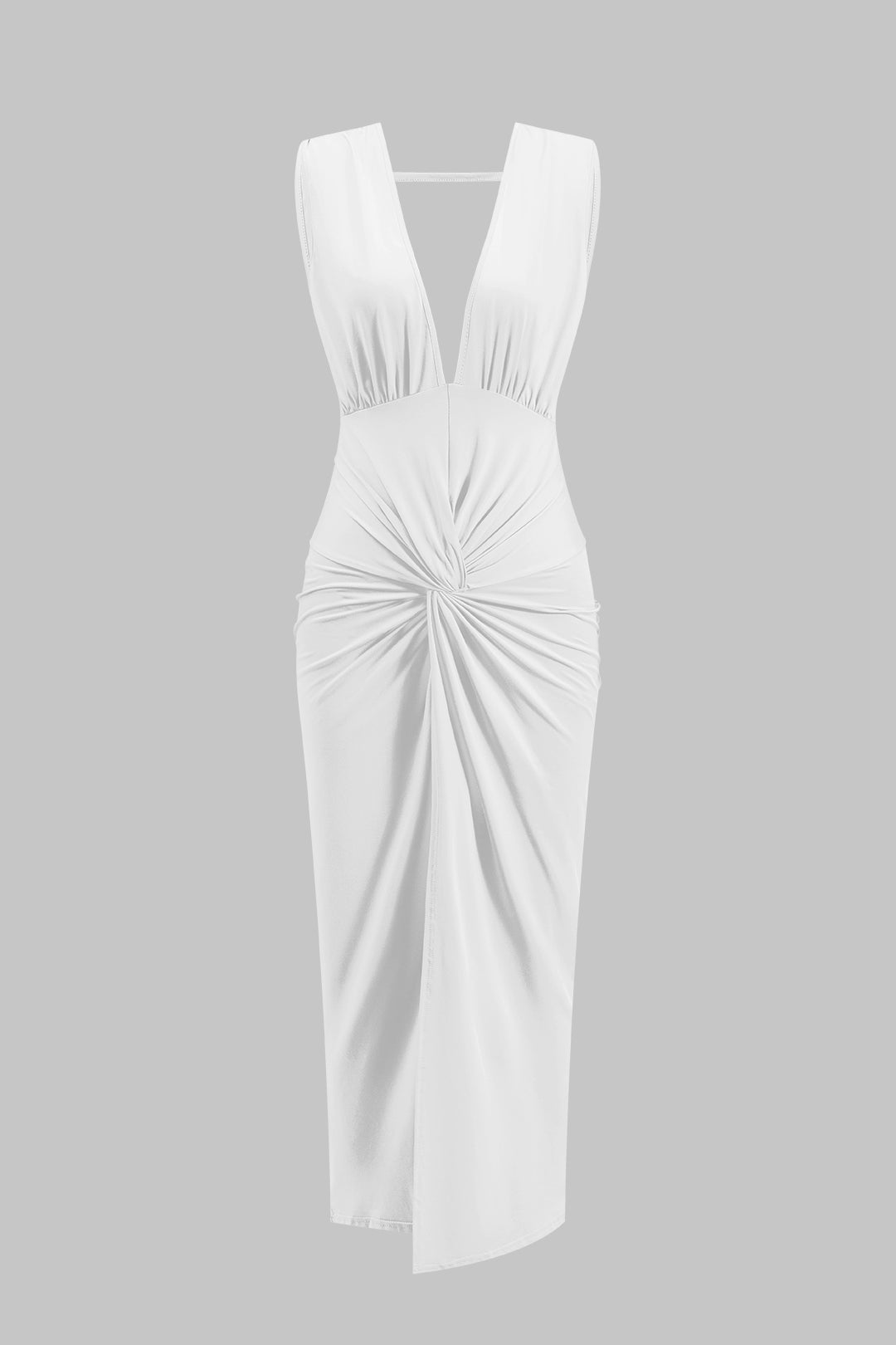 Sukienka midi z drapowaniem i dekoltem V