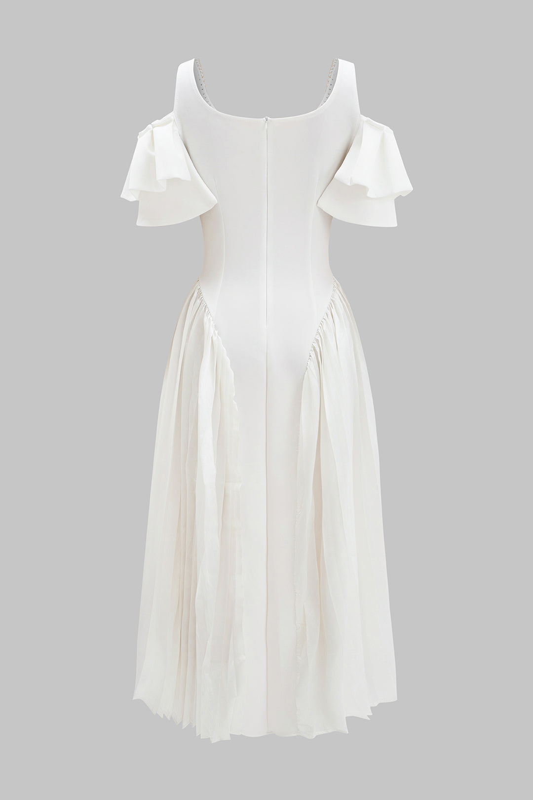 Sukienka midi z odkrytymi ramionami i falbanami