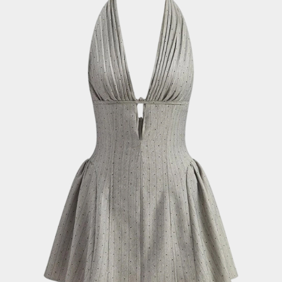 Sukienka mini z dekoltem halter plisowana elegancka