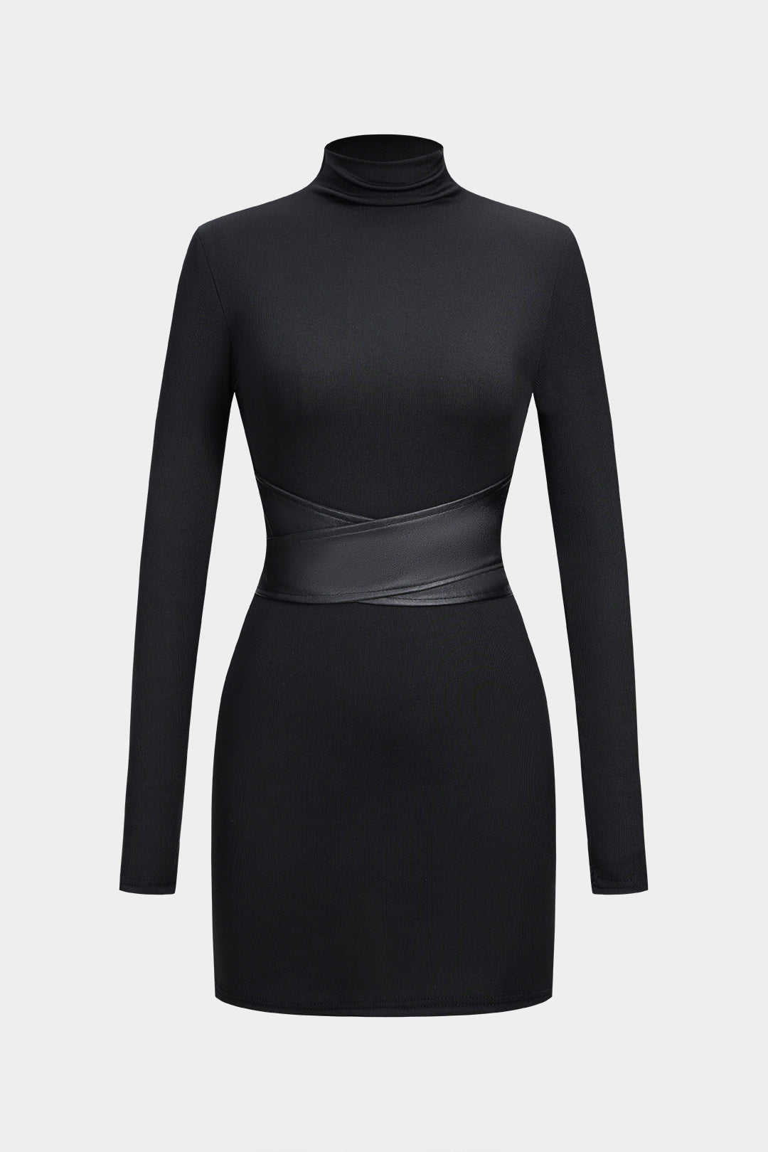 Sukienka mini z golfem i skórzanym pasem