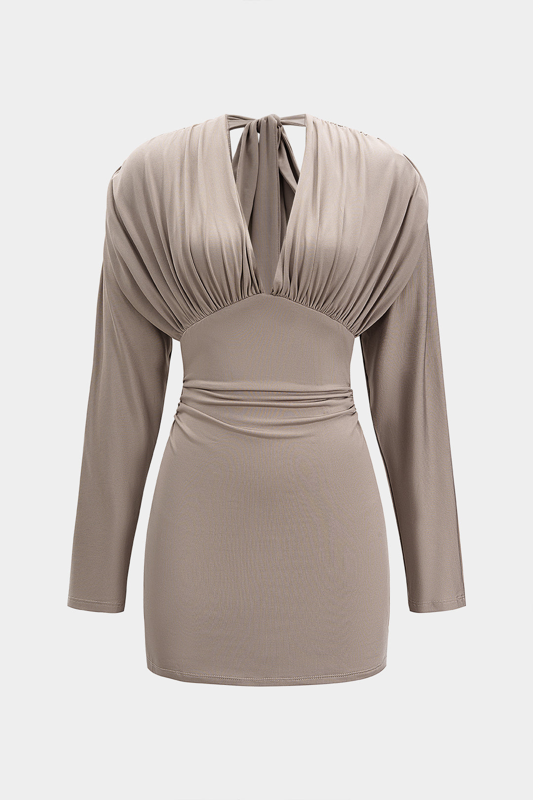 Sukienka mini z marszczeniami i długim rękawem