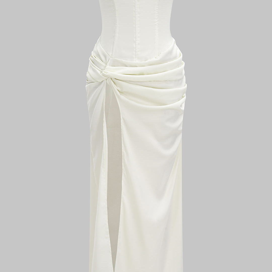 Sukienka wieczorowa z gorsetowym topem drapowana