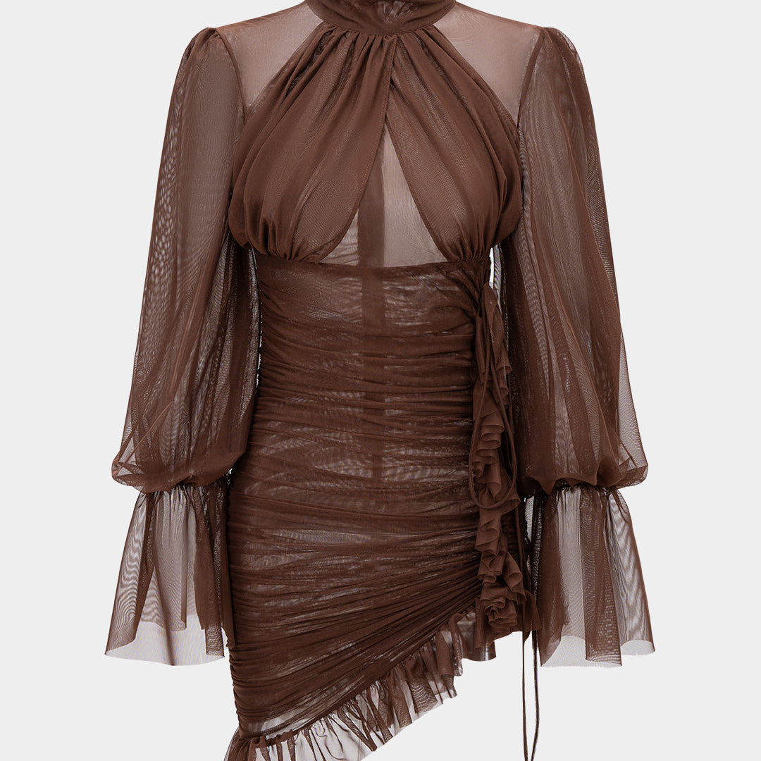 Sukienka wieczorowa z marszczeniami i falbanami