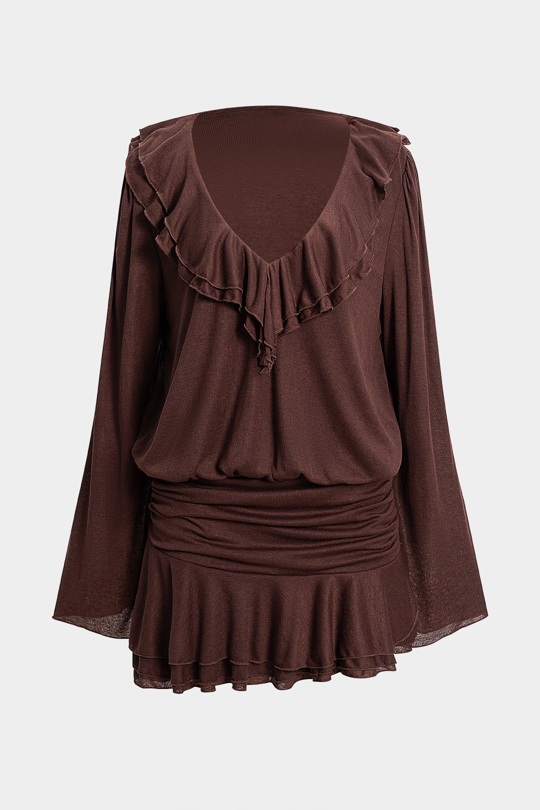 Sukienka z falbanami i długimi rękawami