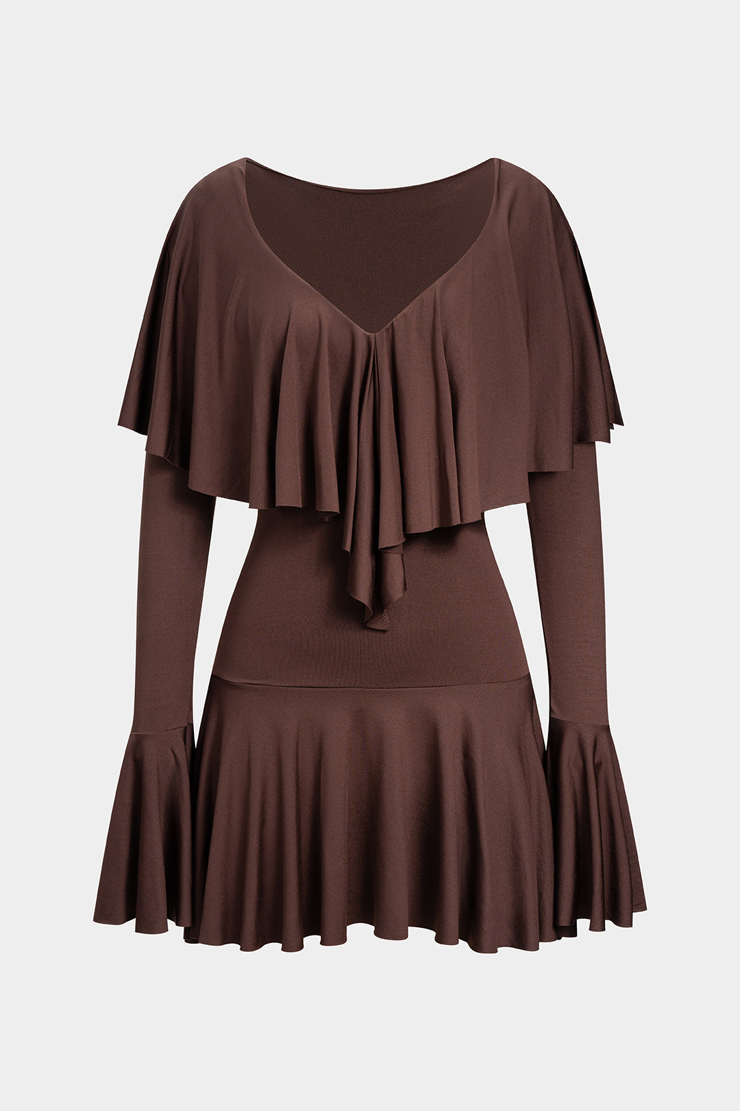 Sukienka z falbanami i rozkloszowanymi rękawami