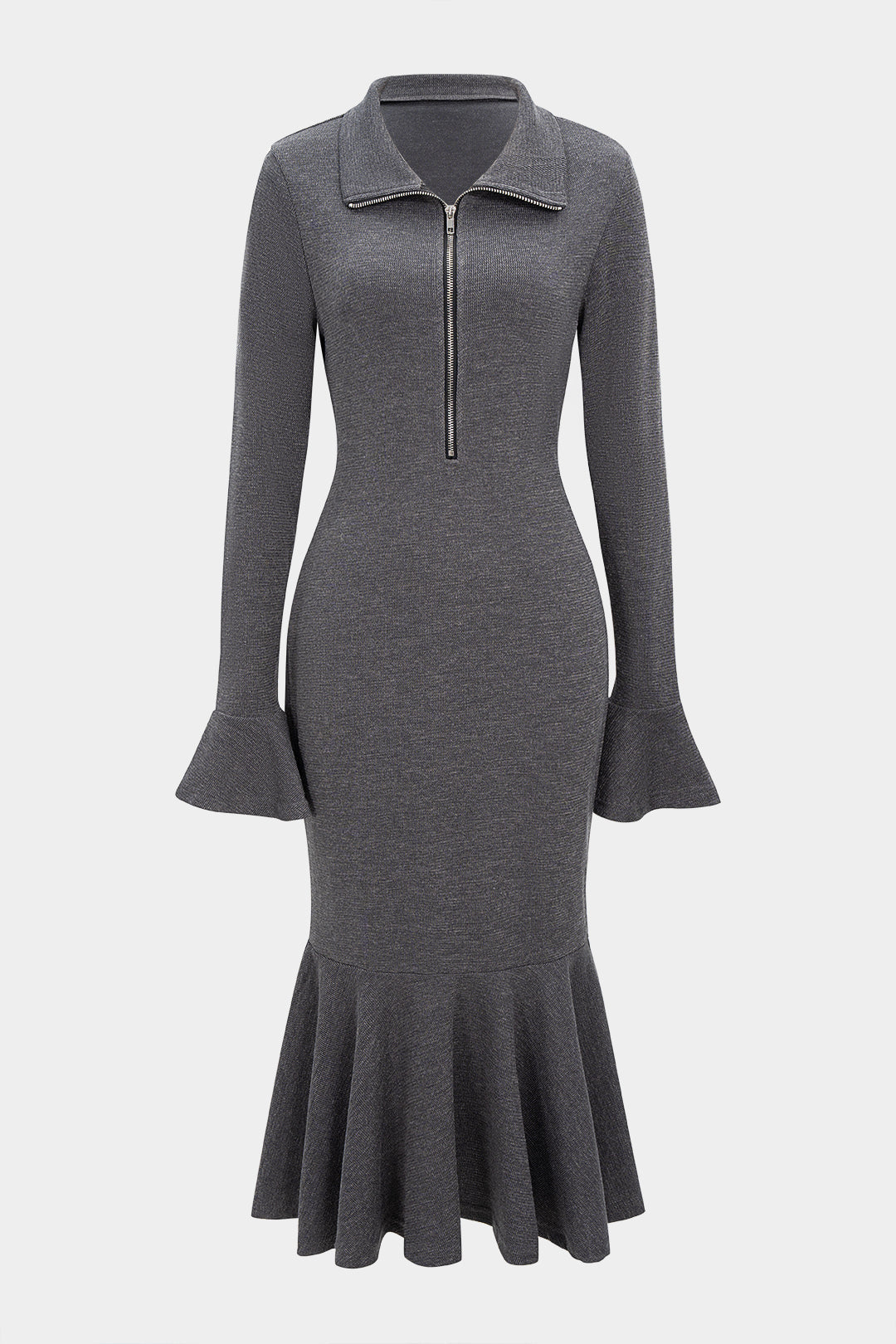 Sukienka z zamkiem i falbaną midi