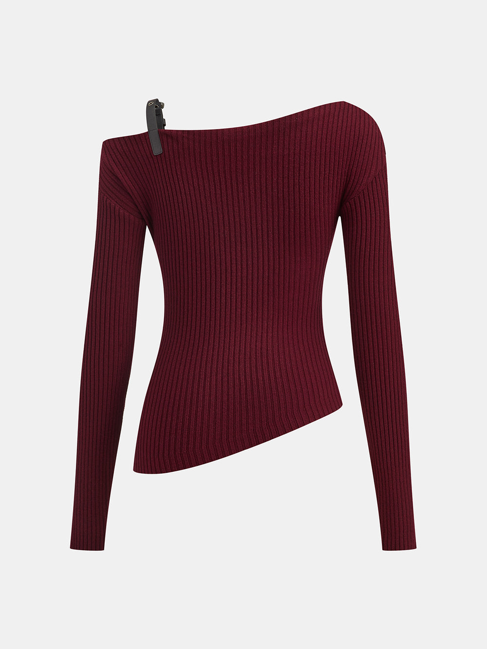 Sweter asymetryczny z ozdobnym zamkiem na ramieniu