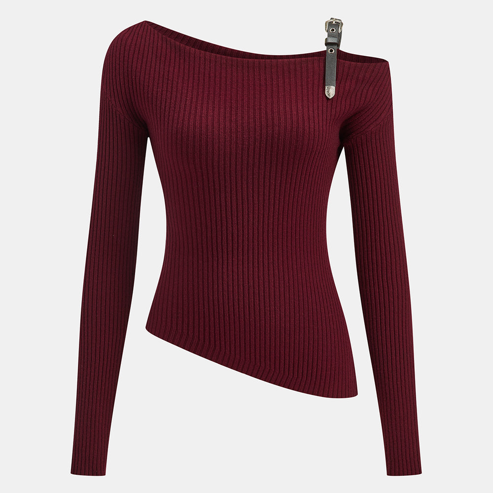 Sweter asymetryczny z ozdobnym zamkiem na ramieniu