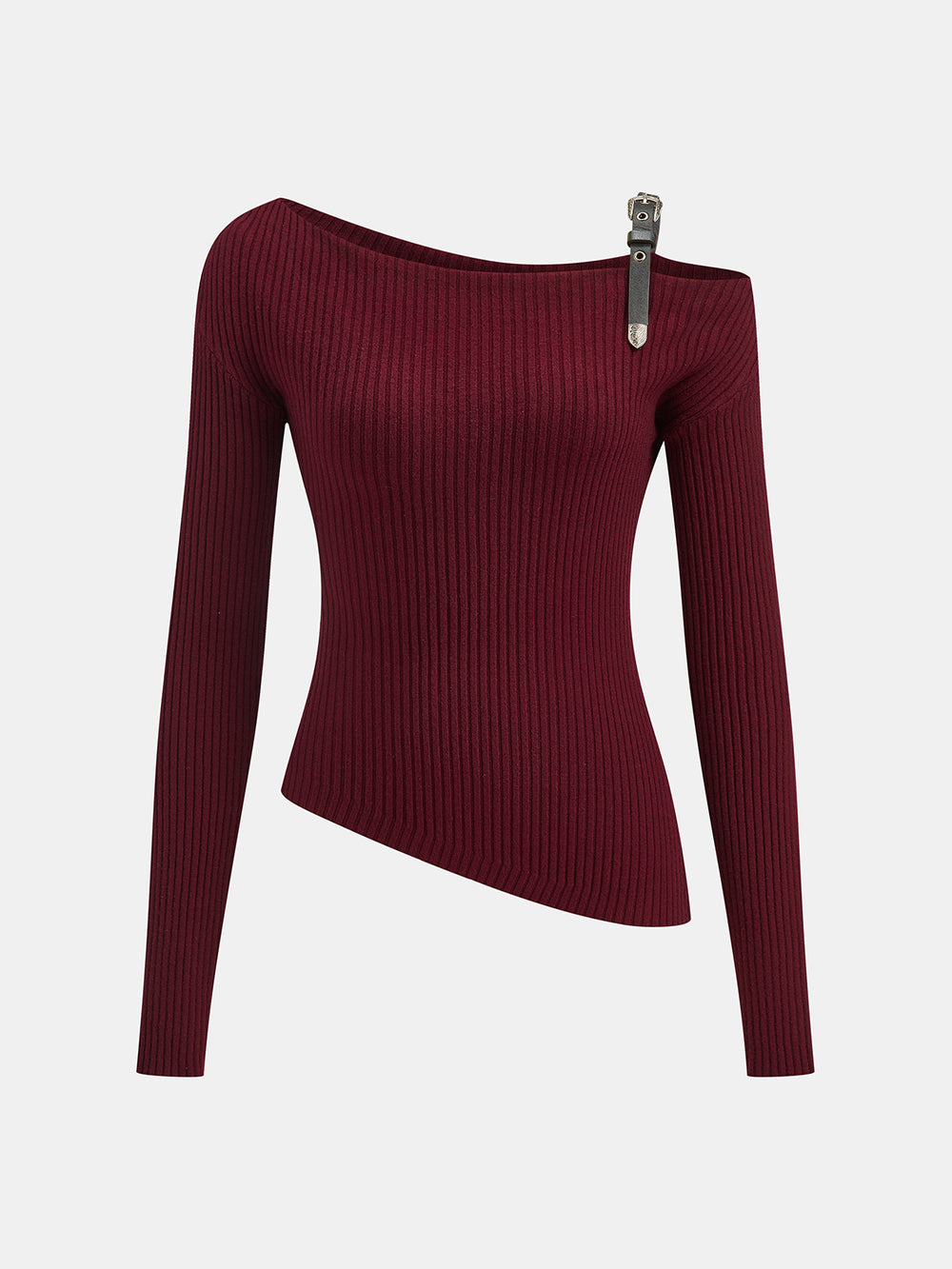 Sweter asymetryczny z ozdobnym zamkiem na ramieniu