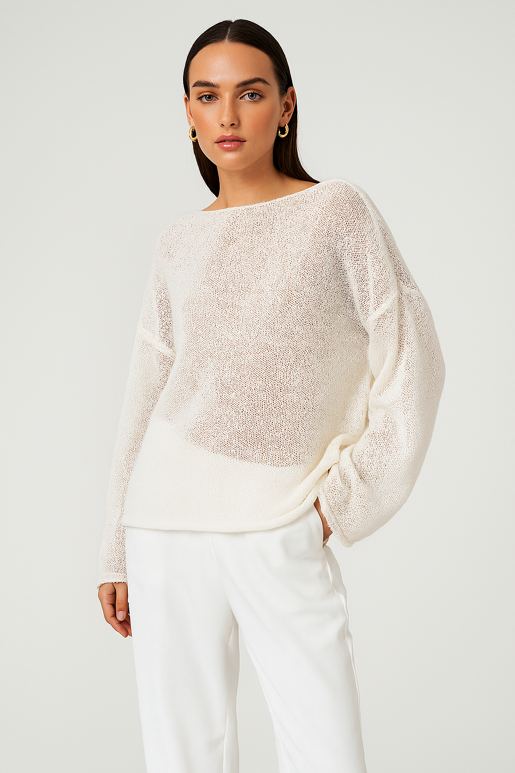 Sweter ażurowy z okrągłym dekoltem na jesień