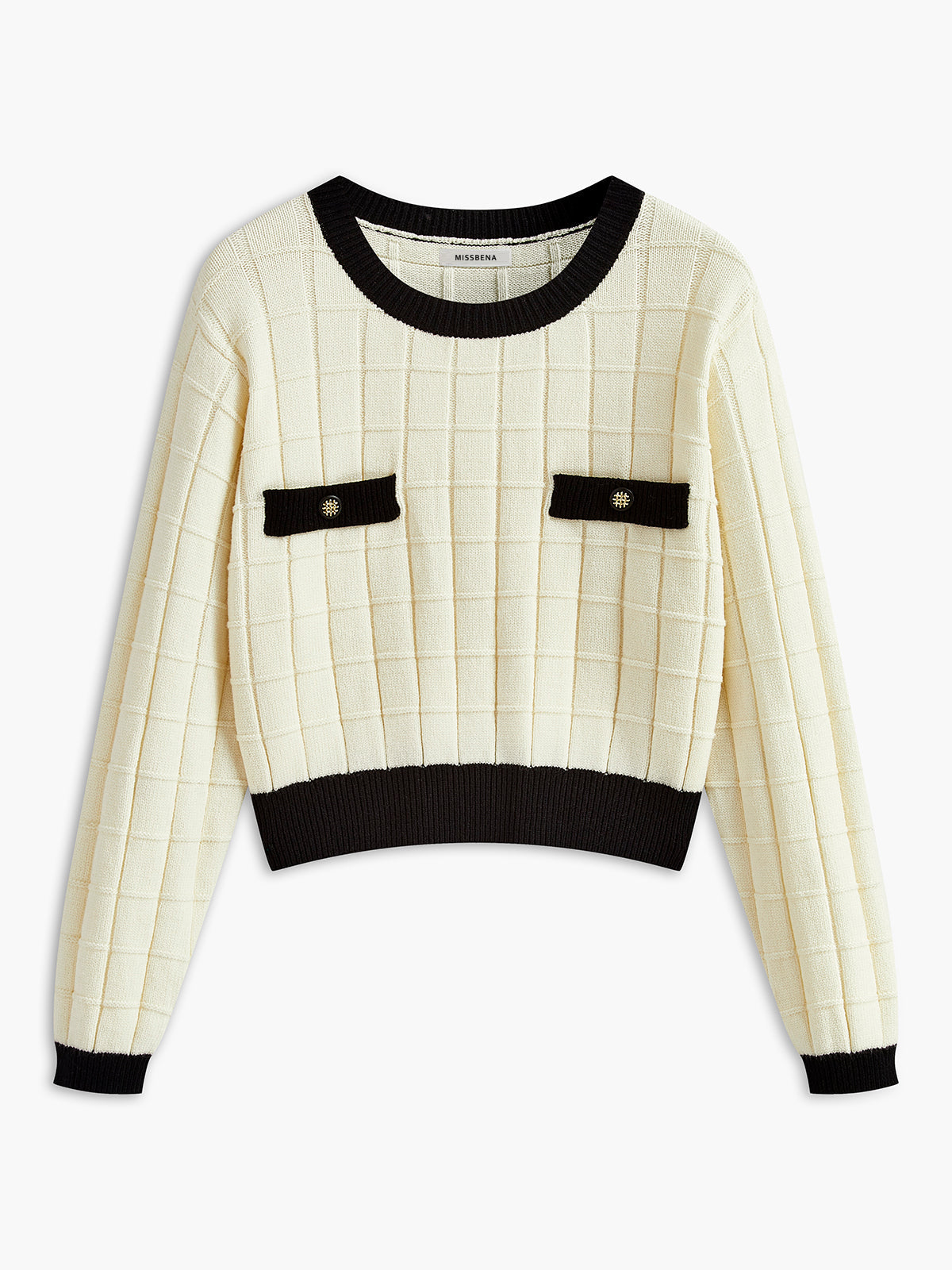Sweter damski krótki z kieszeniami ozdobnymi