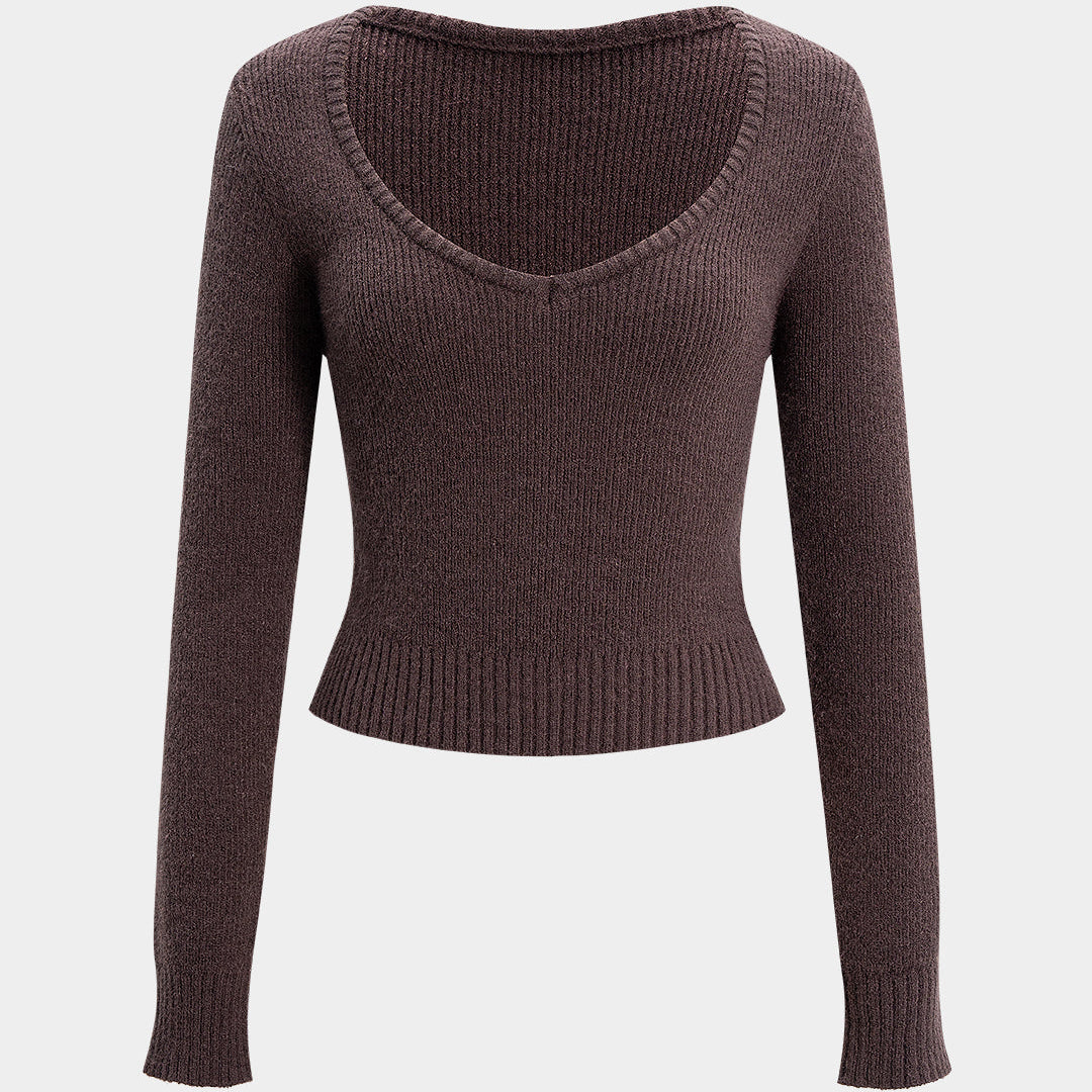Sweter damski z dekoltem w serek prążkowany