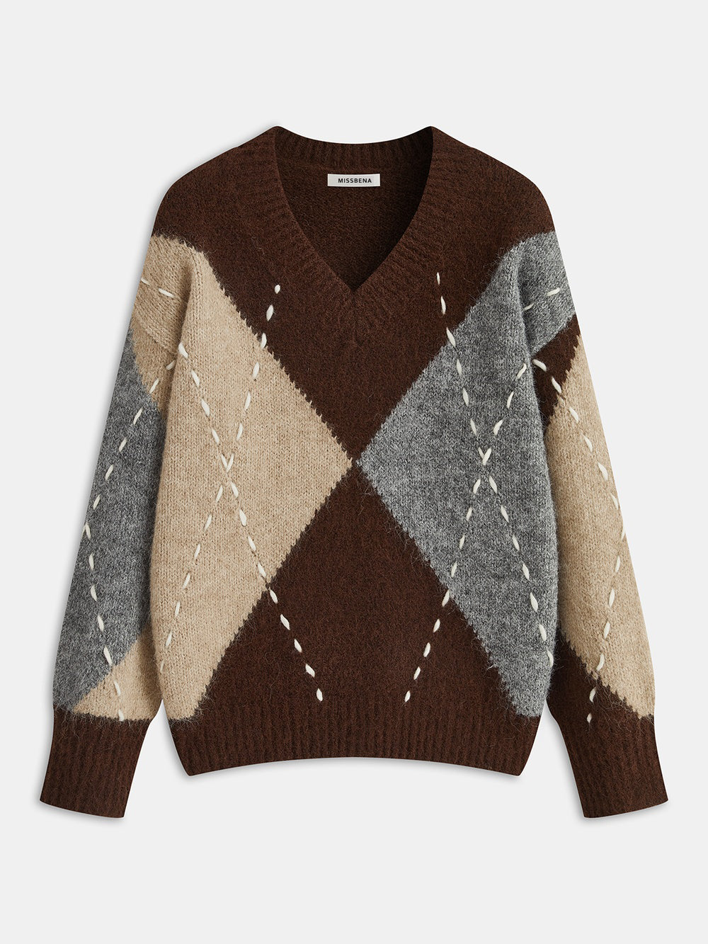 Sweter damski z dekoltem w serek w romby
