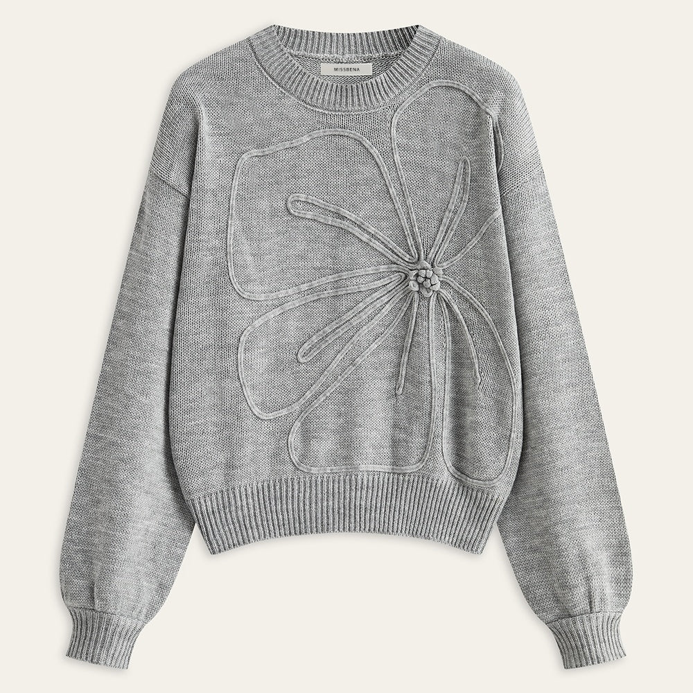 Sweter damski z ozdobnym kwiatowym wzorem