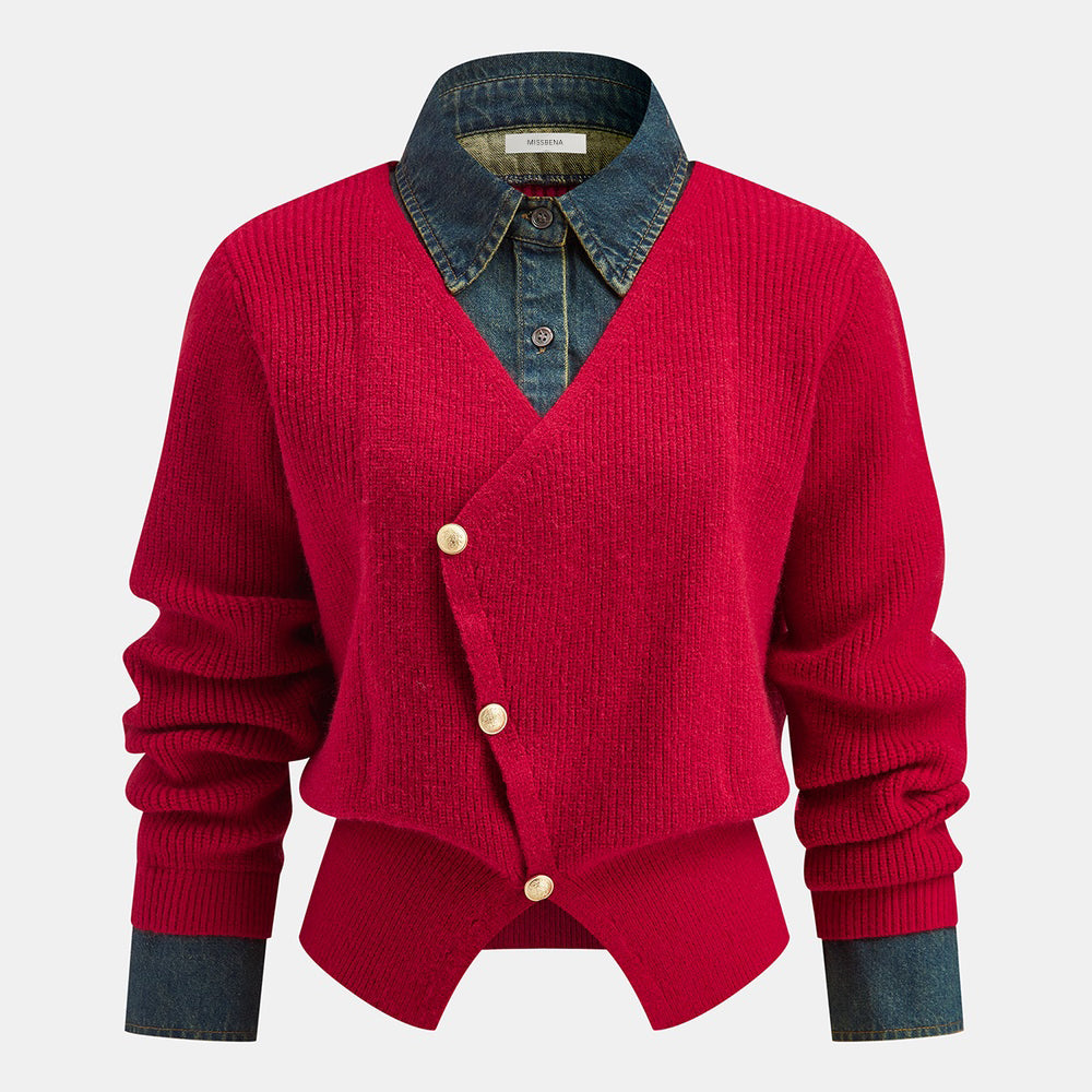 Sweter z asymetrycznym zapięciem na guziki
