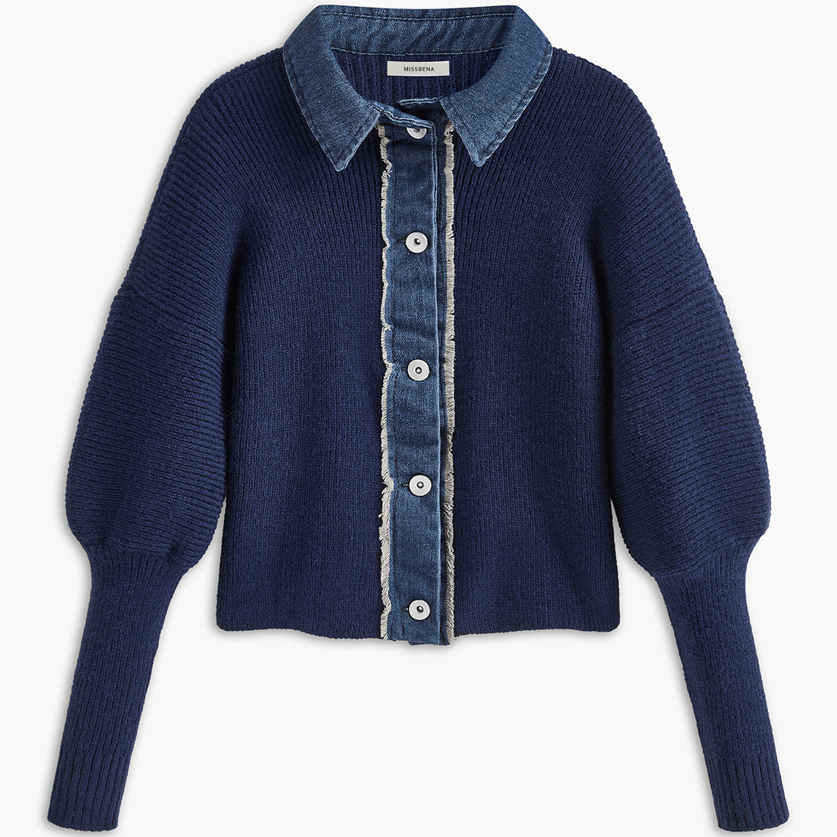 Sweter z dżinsowym kołnierzem i mankietami