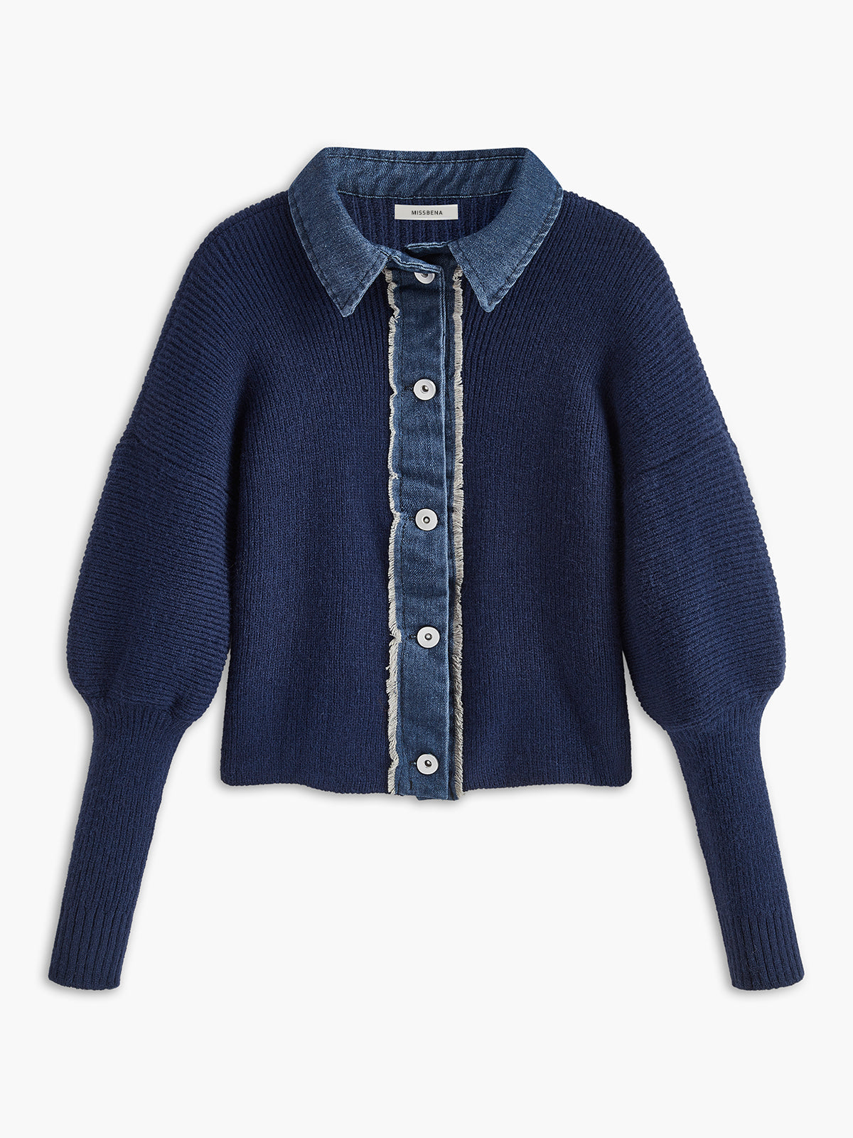 Sweter z dżinsowym kołnierzem i mankietami