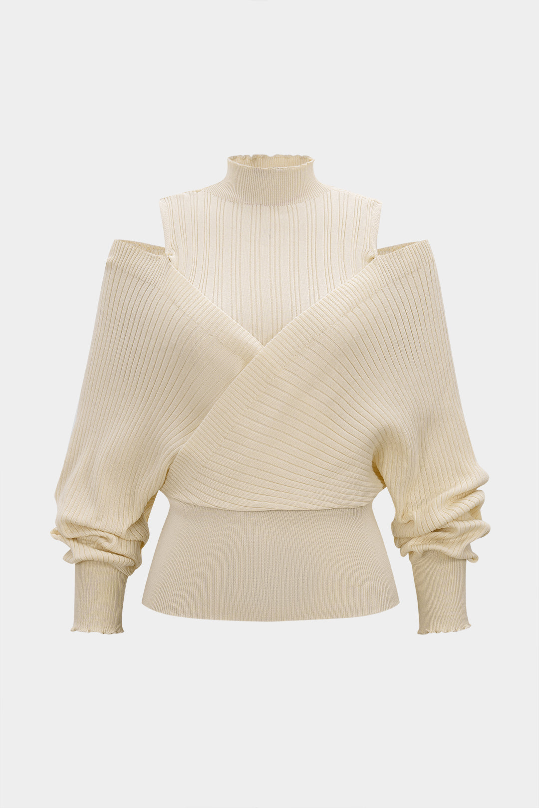 Sweter z odkrytymi ramionami i golfem