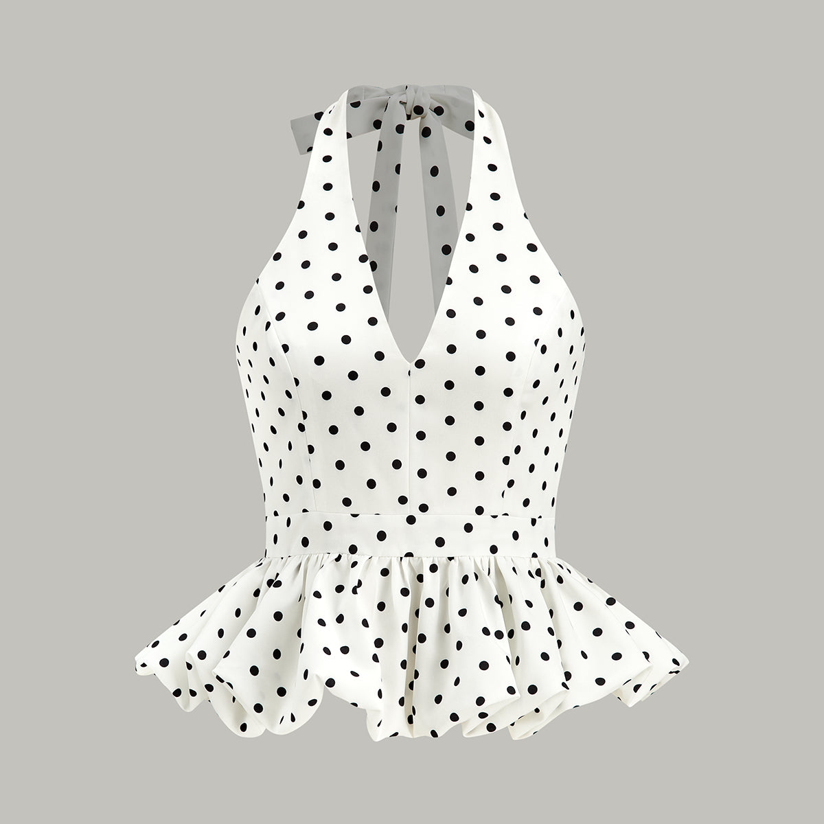 Top z dekoltem halter i falbaną peplum