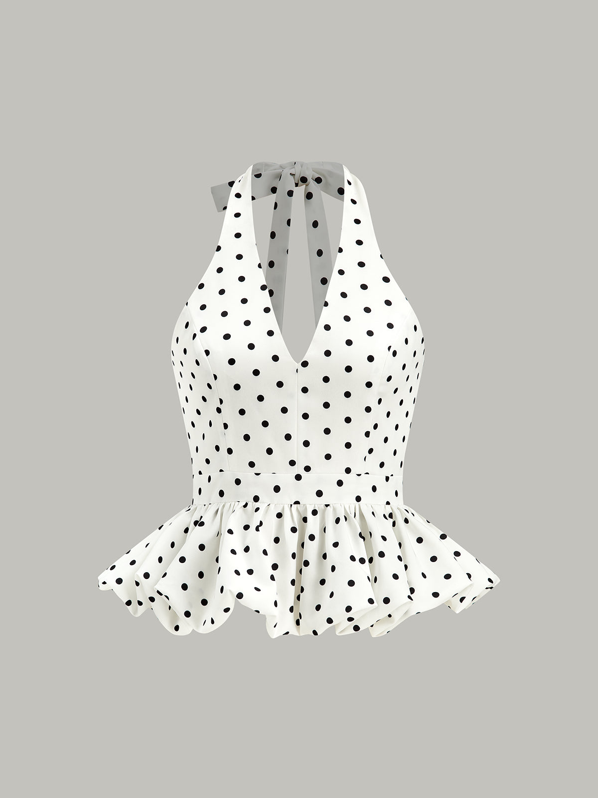 Top z dekoltem halter i falbaną peplum